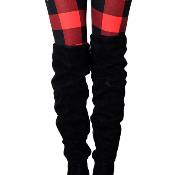Black Red Buffalo Check Plaid Leggings - Picture 4 of 11